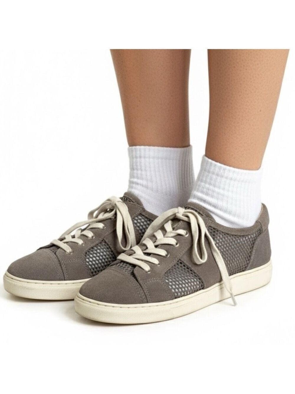Vince CAMUTO Genuine Suede Leather Mesh Taupe Breya Sneakers US Sz 8